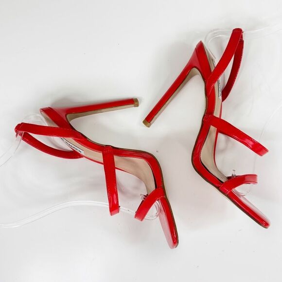 Steve Madden Grade Strappy Open Toe Stiletto Sandals Heels Cherry Red 7.5 - Picture 5 of 11